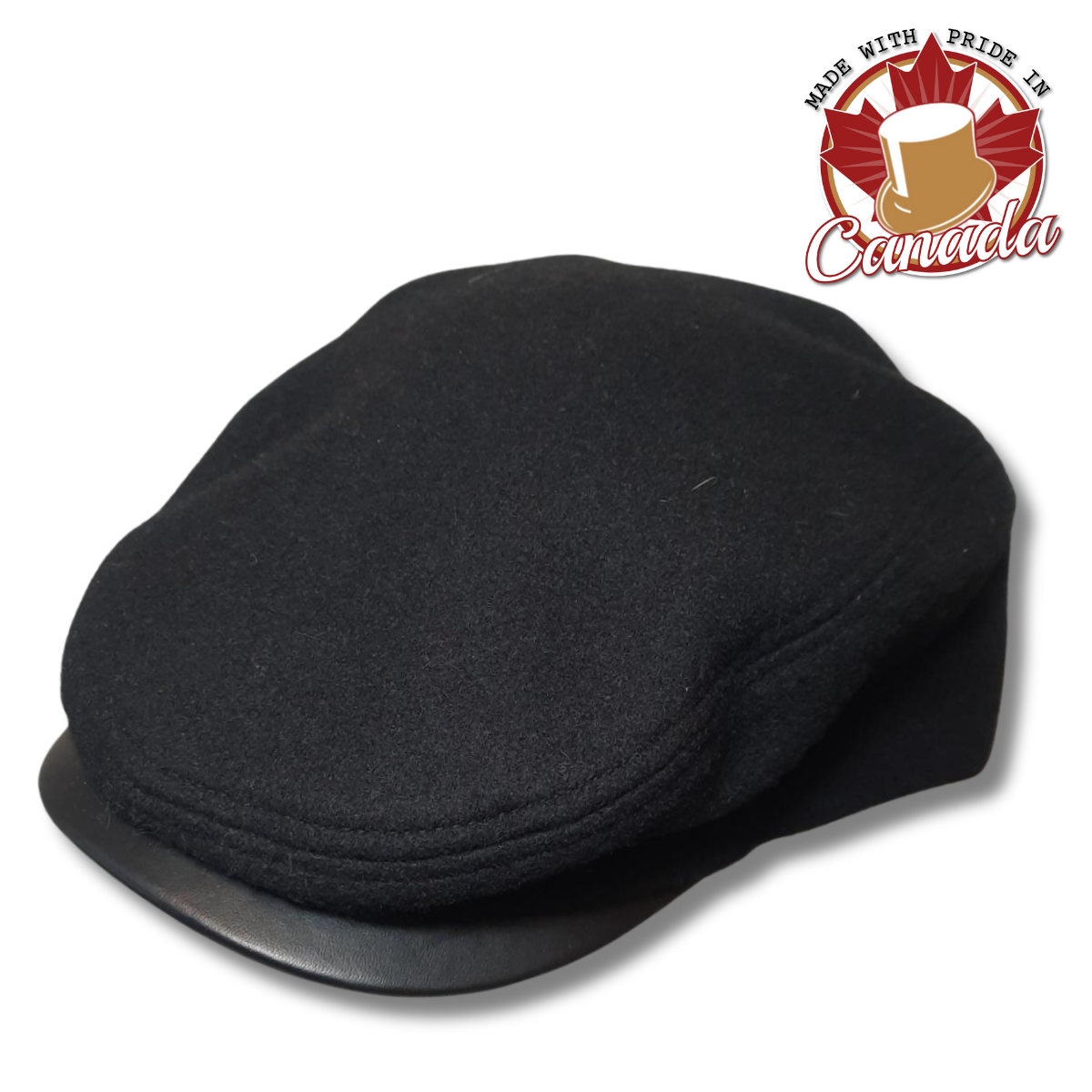 Flat Cap with Leather Trim