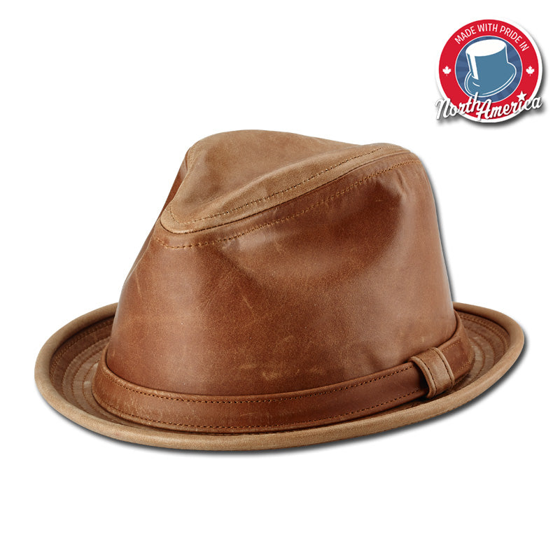 Leather short brim hat online