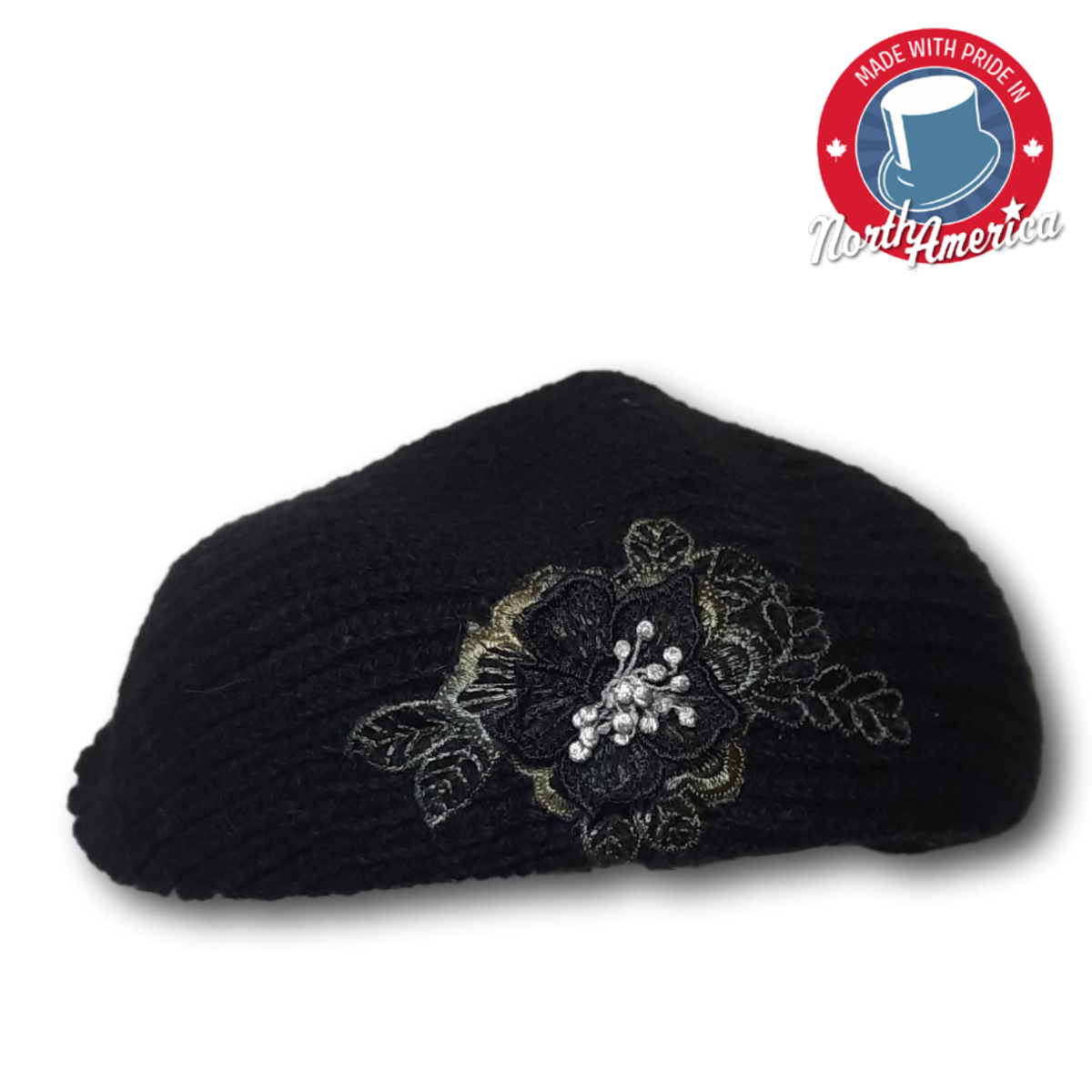 Knit Beret with Floral Applique