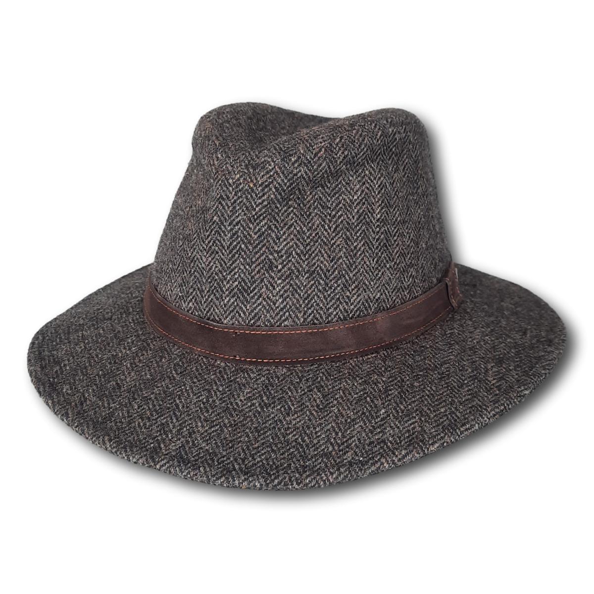 Herringbone Fedora with Suede Band