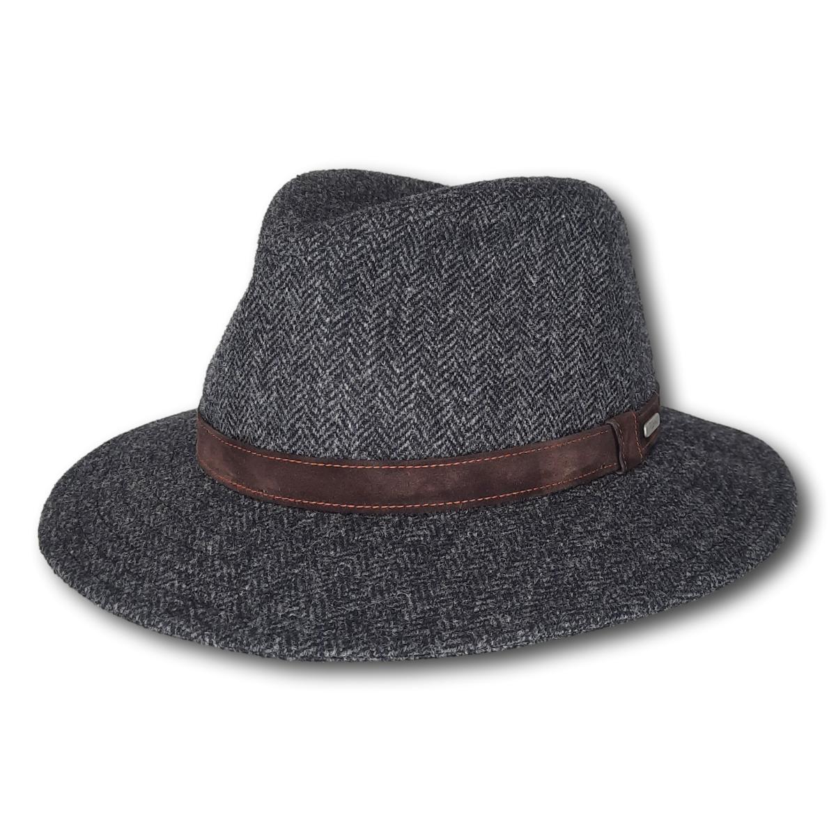 Herringbone Fedora with Suede Band