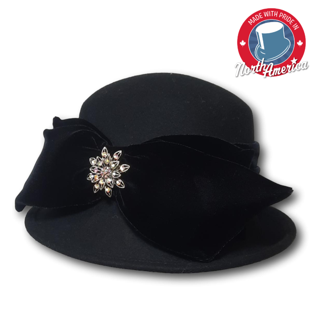 Cloche with Velvet Bow and Brooch
