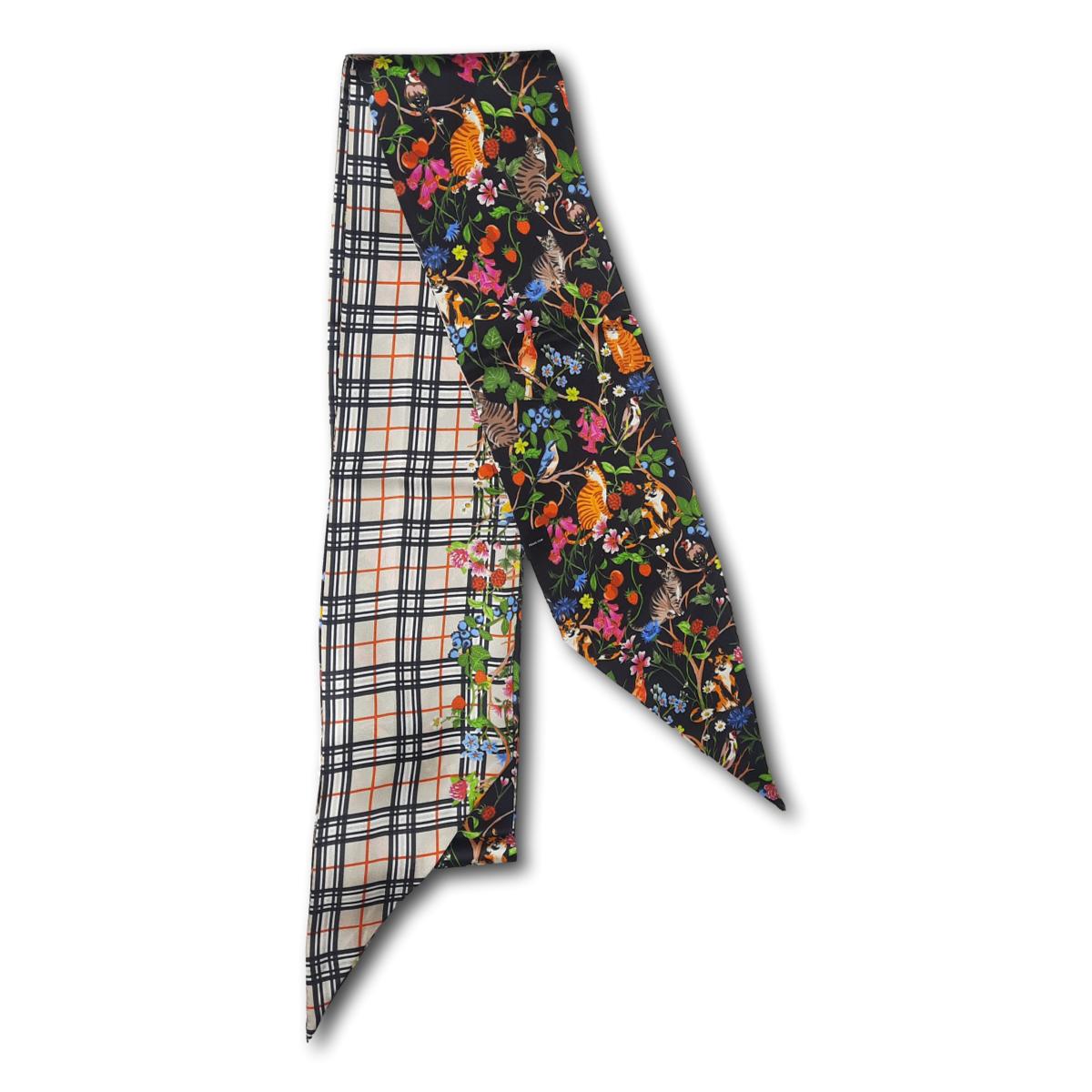 Silk Reversible Cat Print Scarf