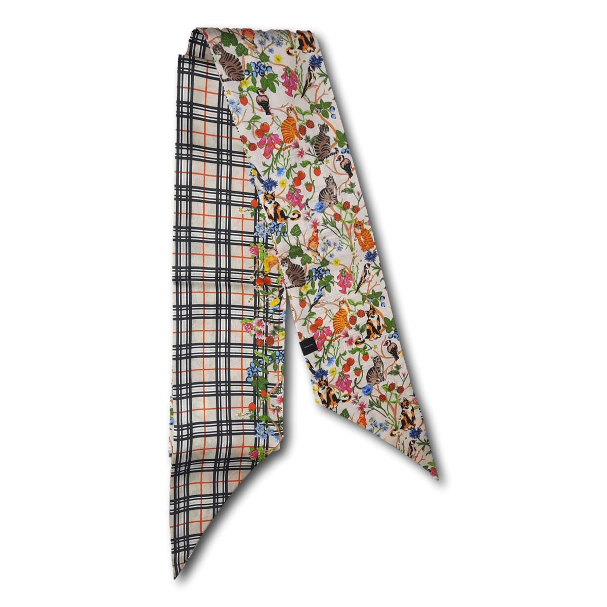 Silk Reversible Cat Print Scarf