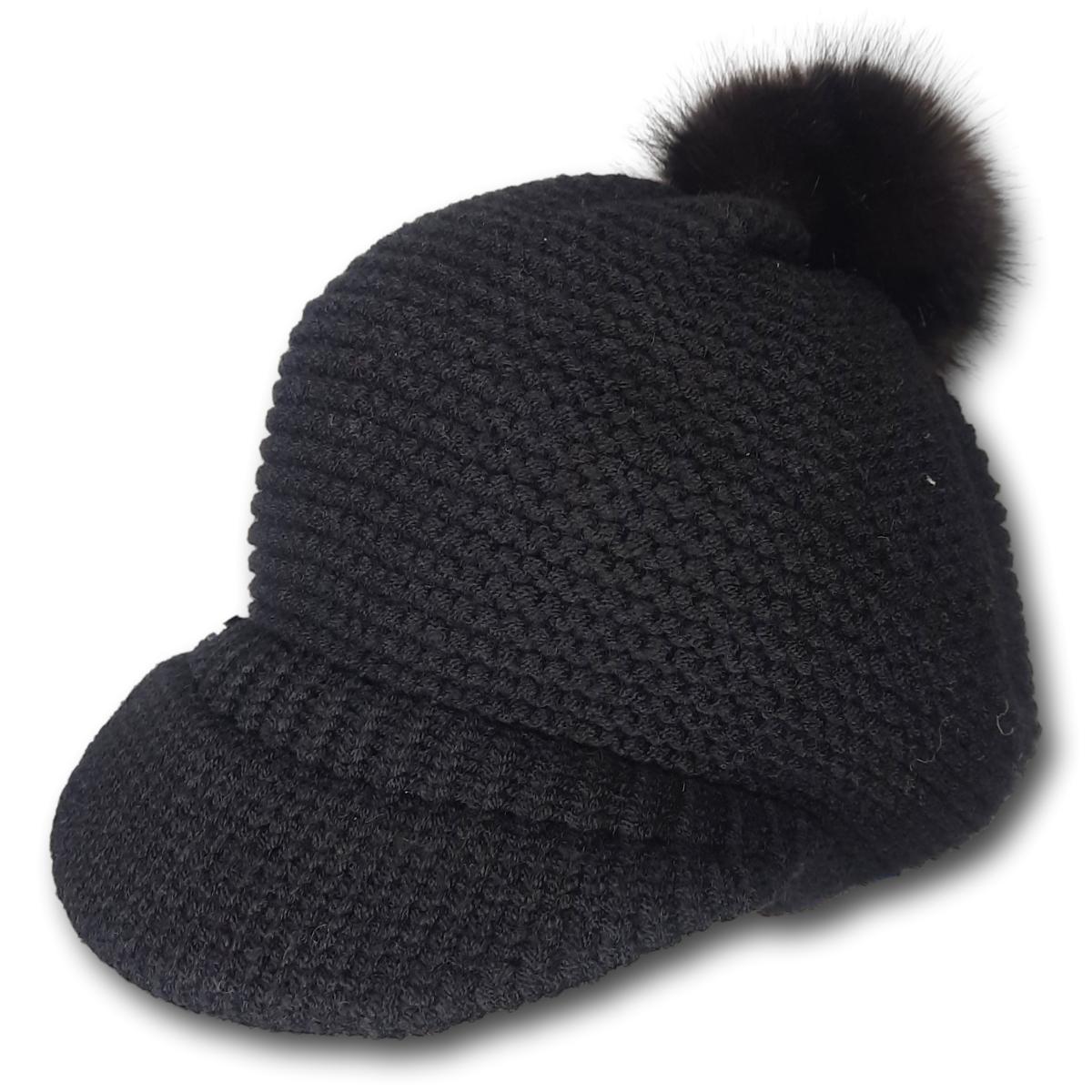 Solid Knit Cap with Faux Pom