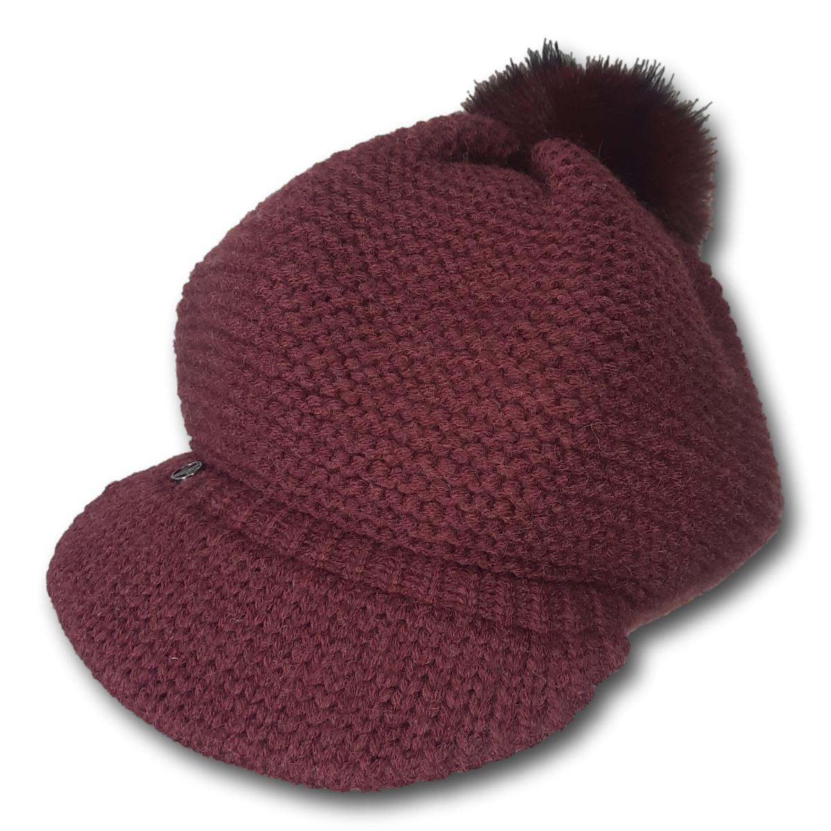 Solid Knit Cap with Faux Pom