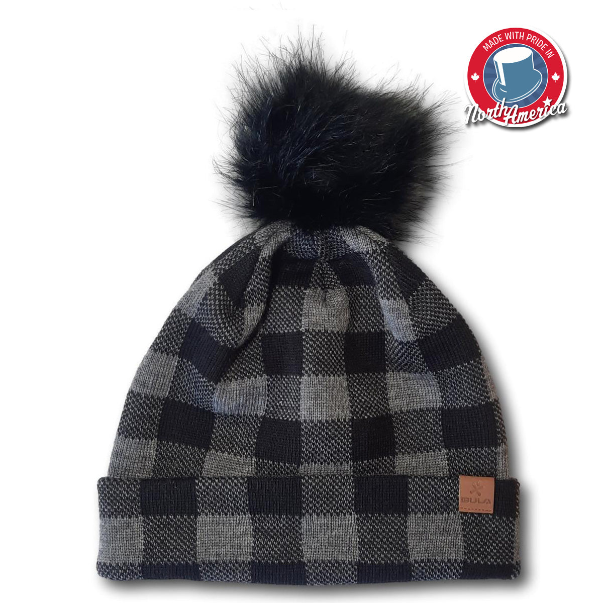 Plaid Toque With Faux Pom