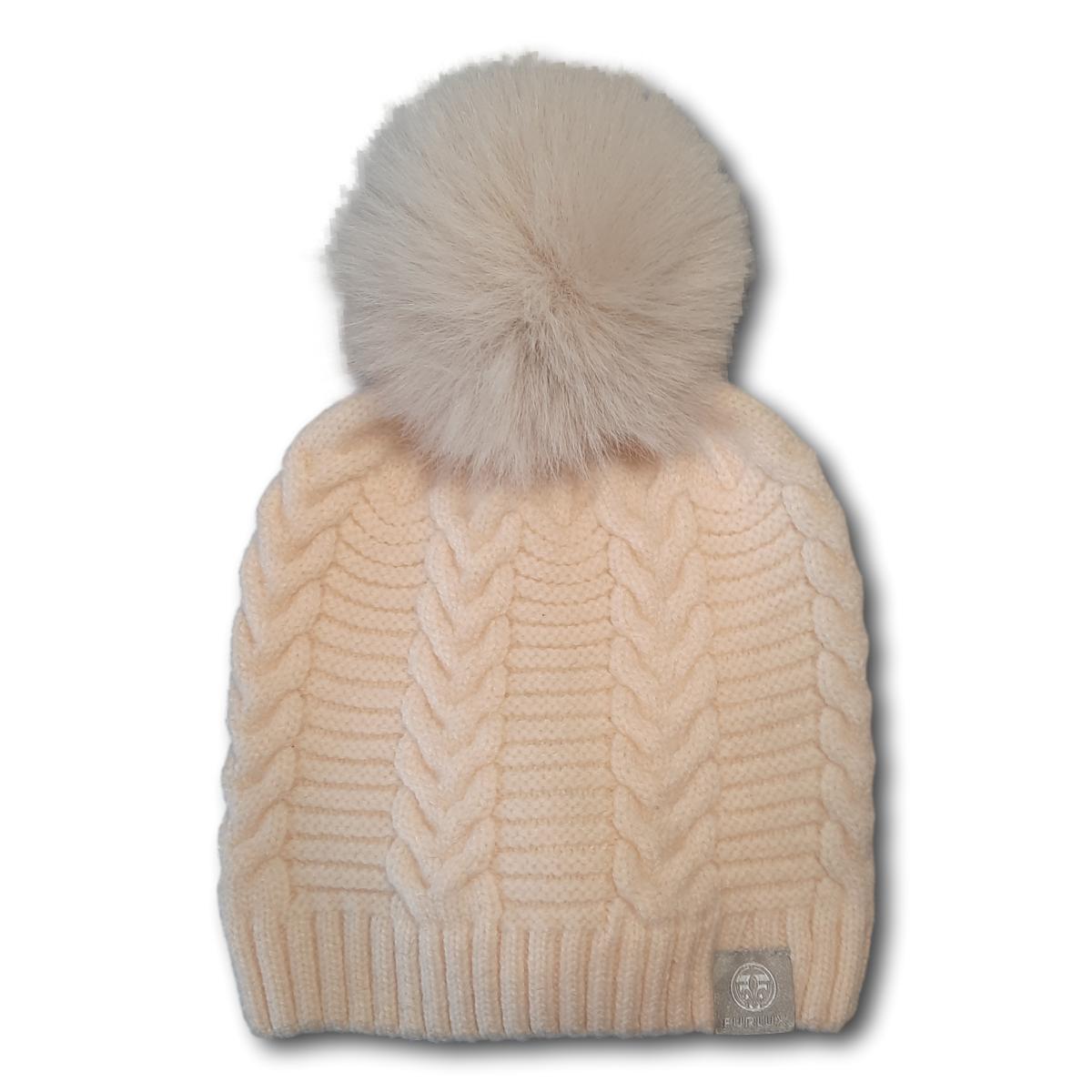 Cable Knit Toque with Faux Pom
