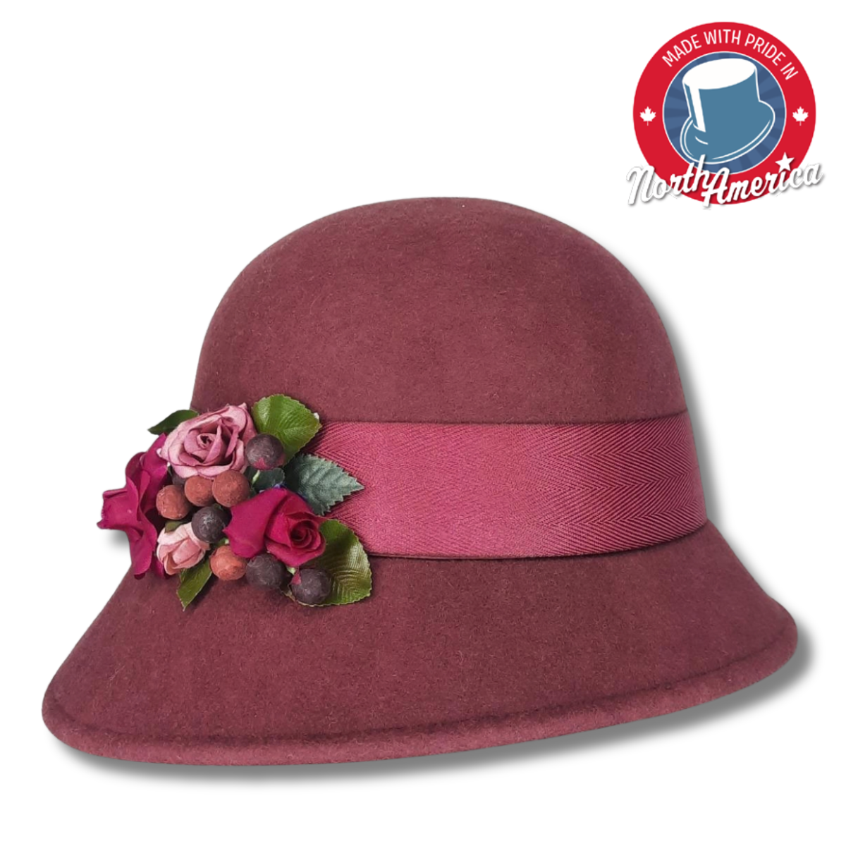 Cloche with Flower Bouquet and Grosgrain Band