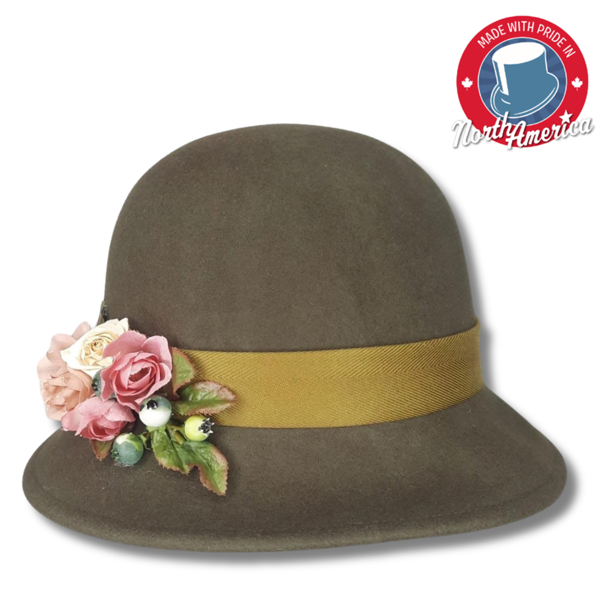 Cloche with Flower Bouquet and Grosgrain Band