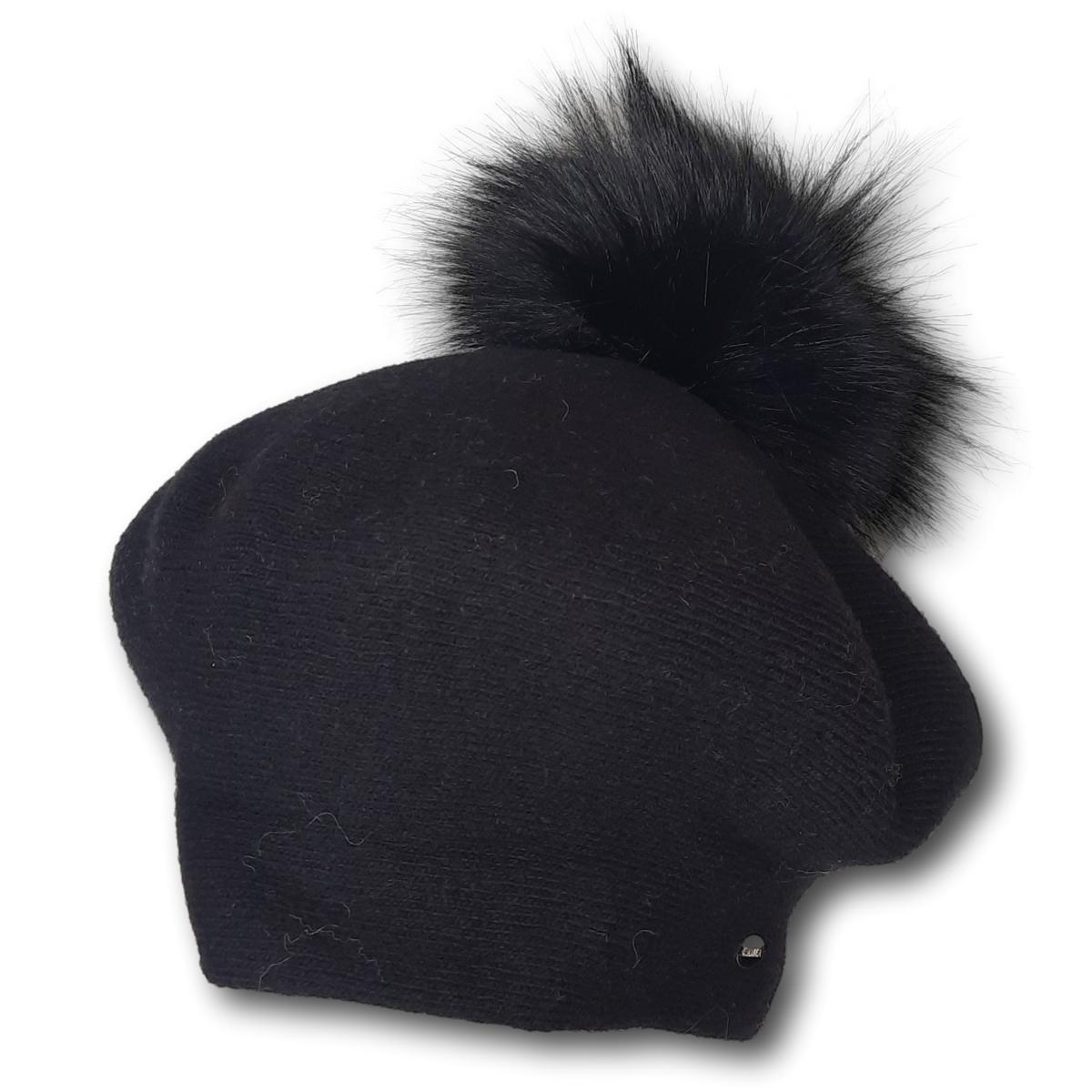 Fuji Beret with Fur Pom-Pom