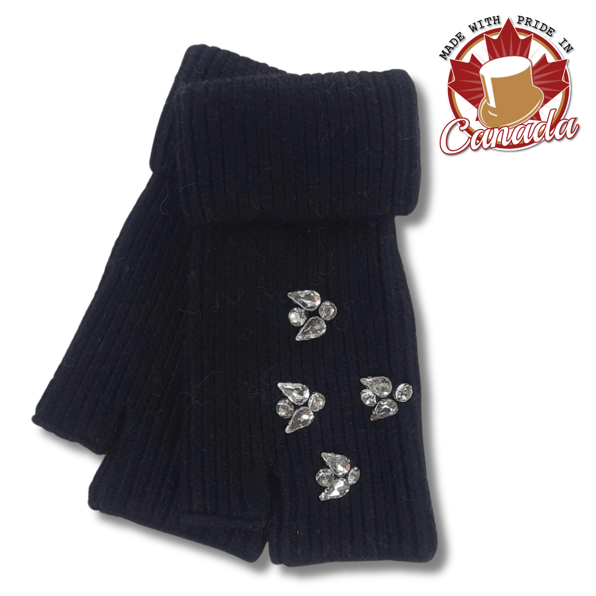 Rhinestone Finger-less Gloves
