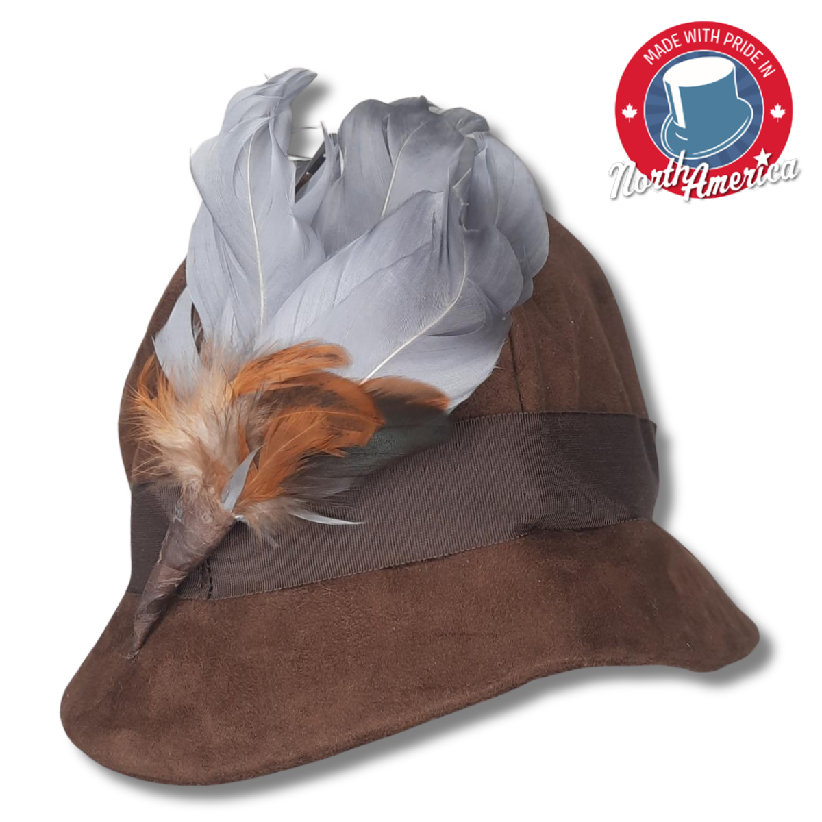 Faux Suede Cloche with Feather Bouquet