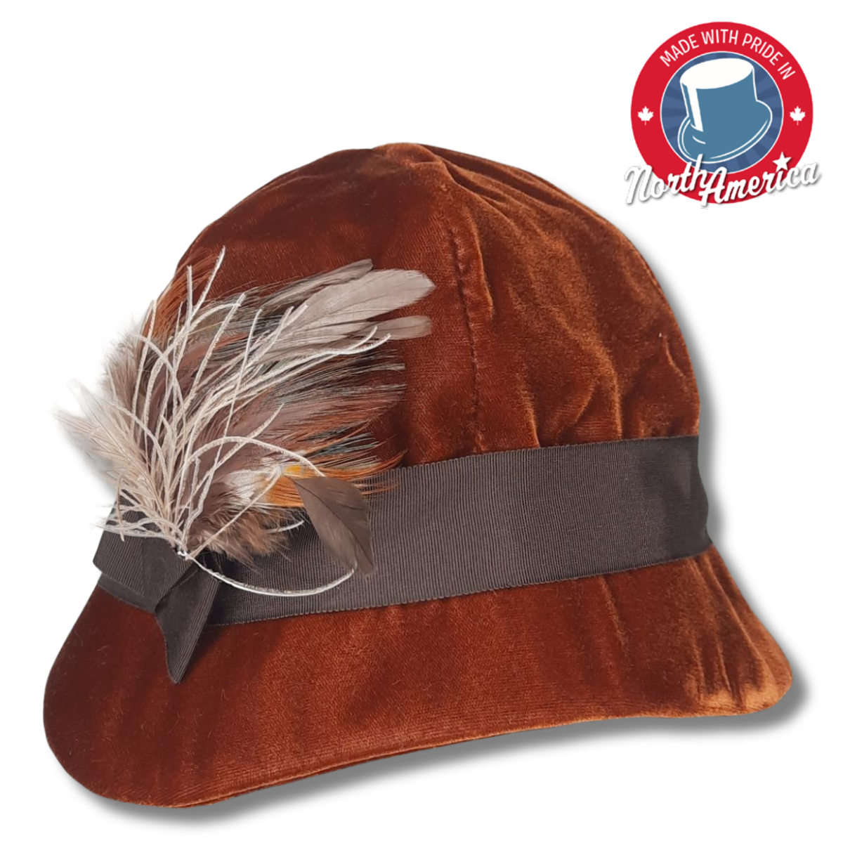 Velvet Cloche with Feather Bouquet Pin