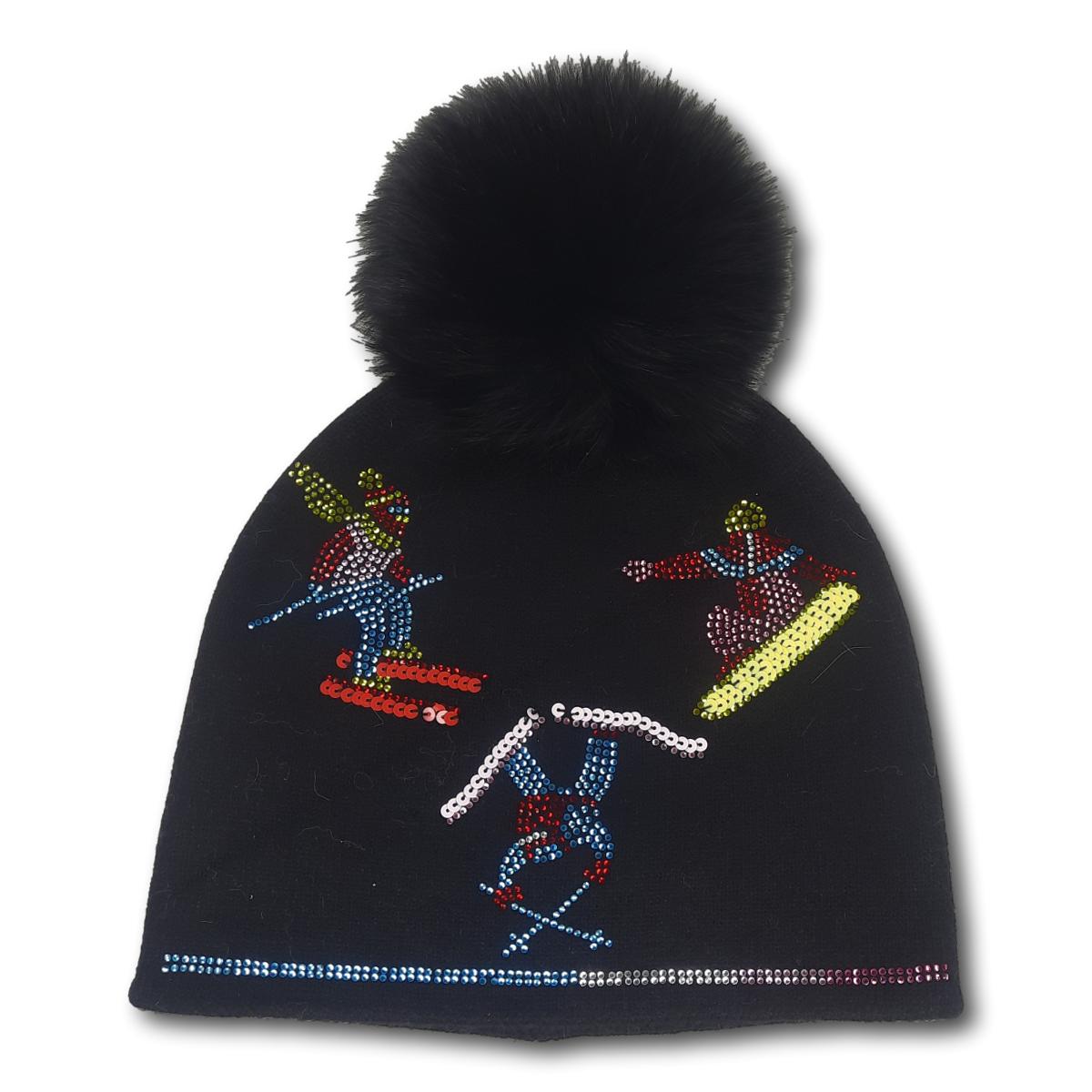 Toque with Rhinestone Skiers