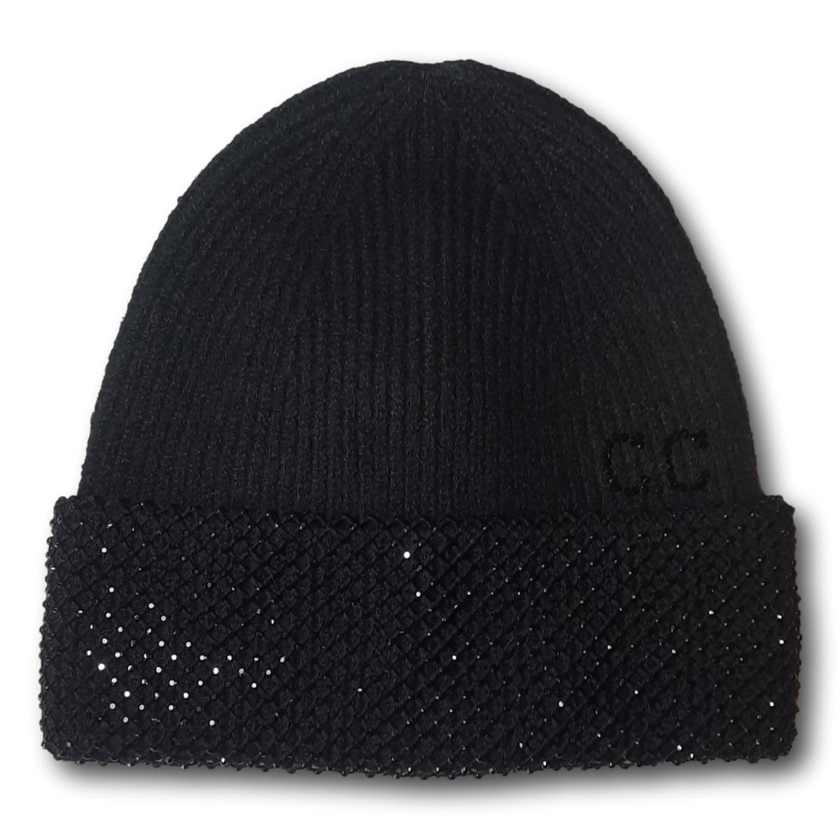 Toque With Rhinestone Net Cuff