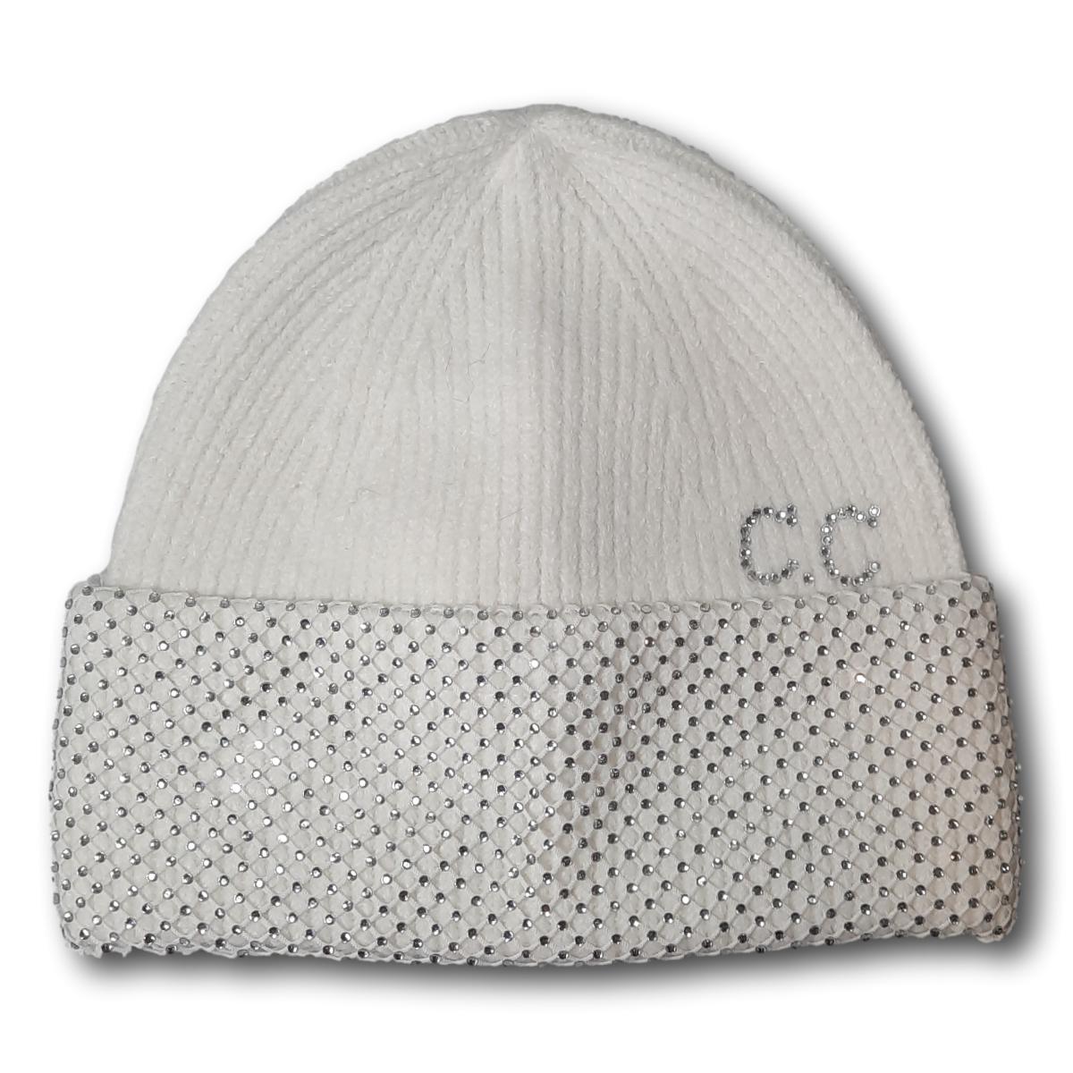 Toque With Rhinestone Net Cuff