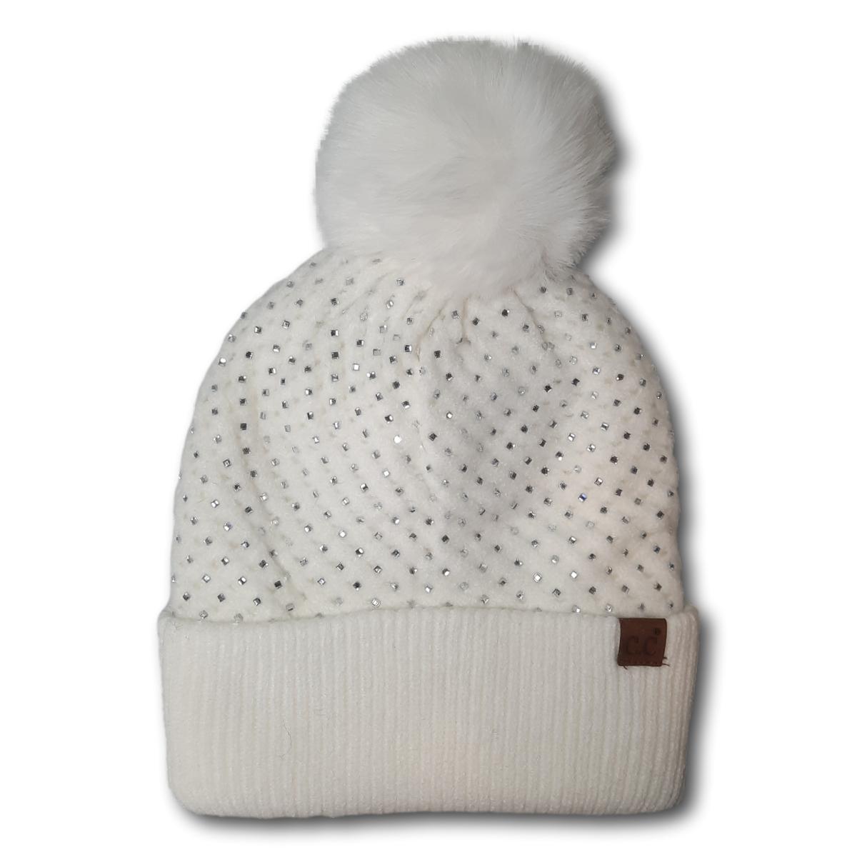 Rhinestone Toque with Faux Pom