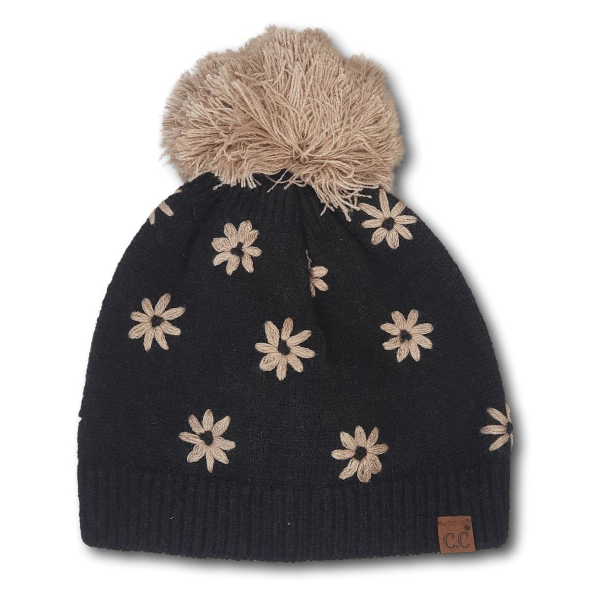 Knit Toque with Embroidered Flowers