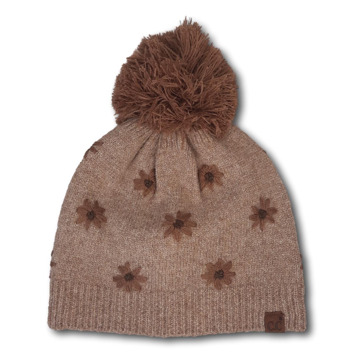 Knit Toque with Embroidered Flowers