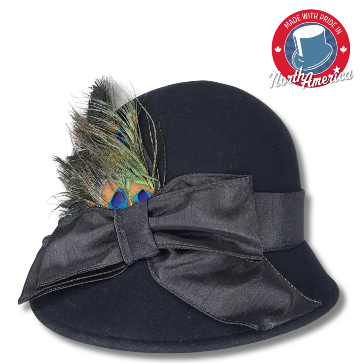 Cloche with Peacock Feathers and Large Bow