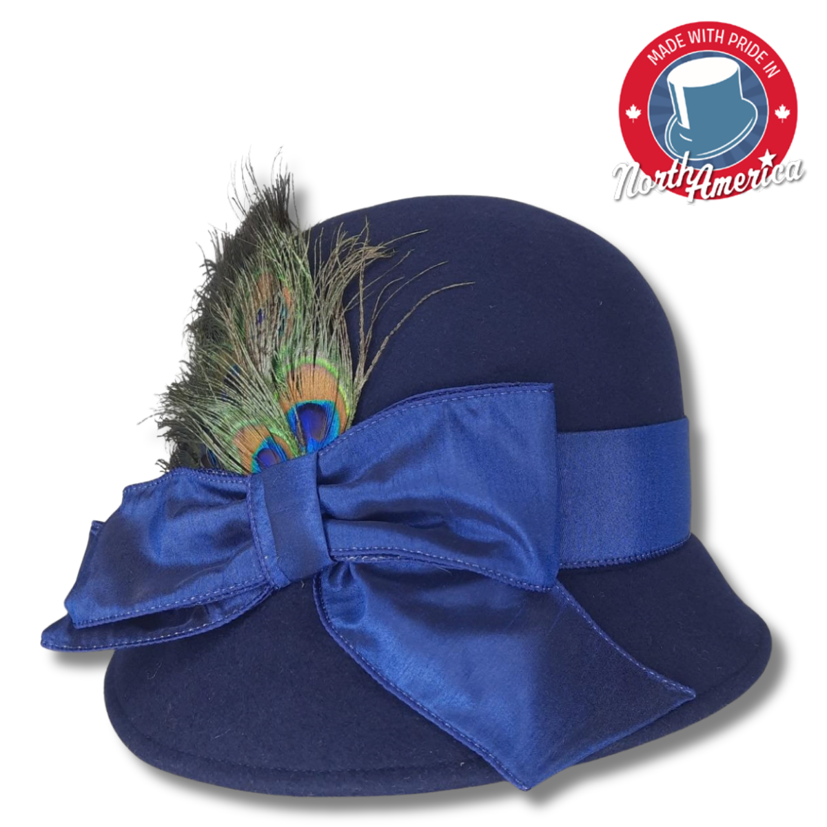 Cloche with Peacock Feathers and Large Bow