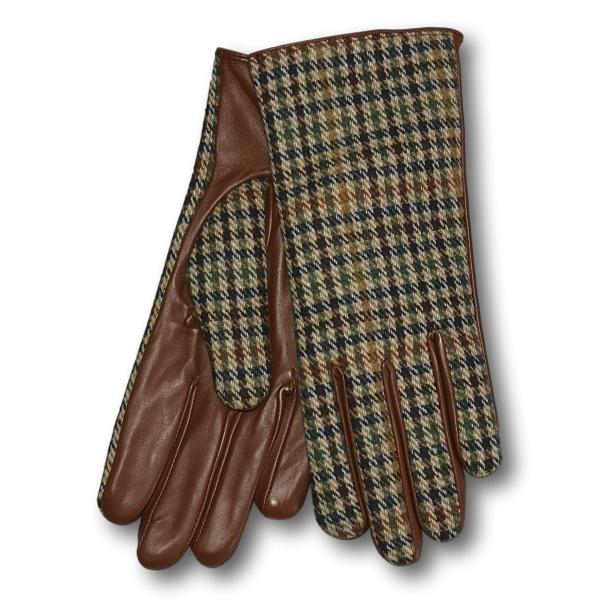 Ladies Houndstooth Leather Gloves