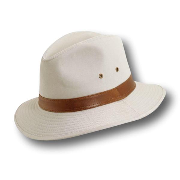 Dorfman Pacific Men's One-Piece Canvas Faux Leather-Trim Safari Hat